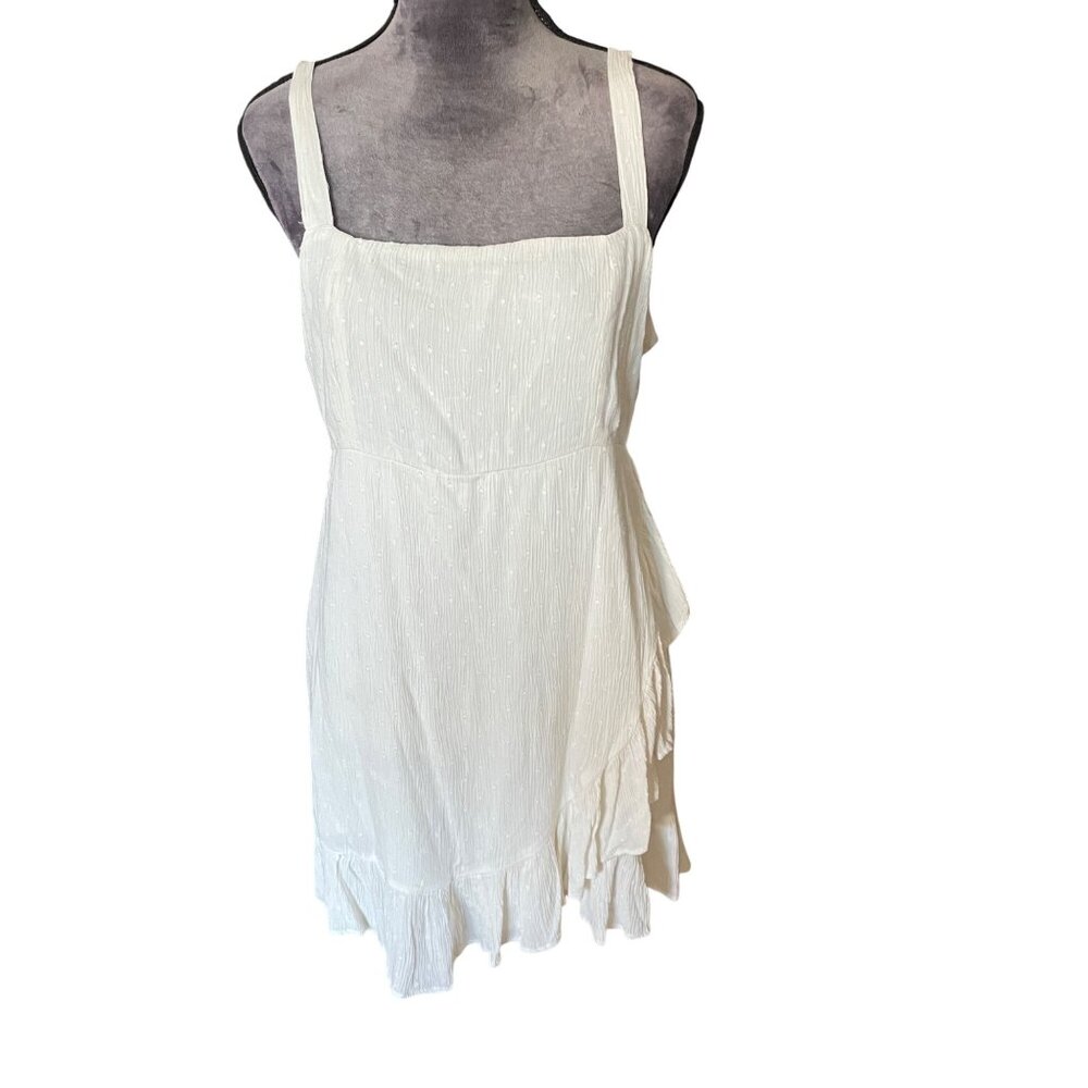 ONeill Womens White Textured Sleeveless Mini Dress With Ruffle Hem & Adjustable